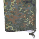 Close-up of Mil-Tec Flecktarn camouflage lightweight ripstop commando pants with adjustable drawstring hem