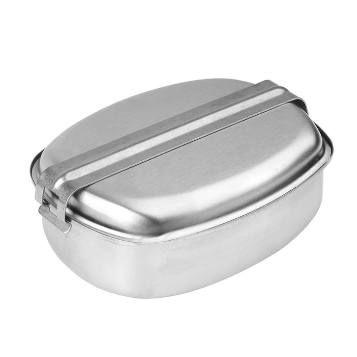 Gamelle en acier inoxydable MIL-TEC de style militaire français avec couvercle sécurisé, idéale pour la cuisine et le camping en plein air.