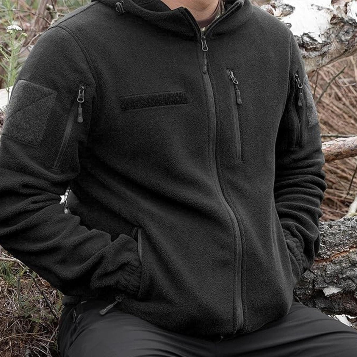 Veste Polaire MIL-TEC GEN II Coudes Renforcés Chauds Capuche Poche Poitrine Noir
