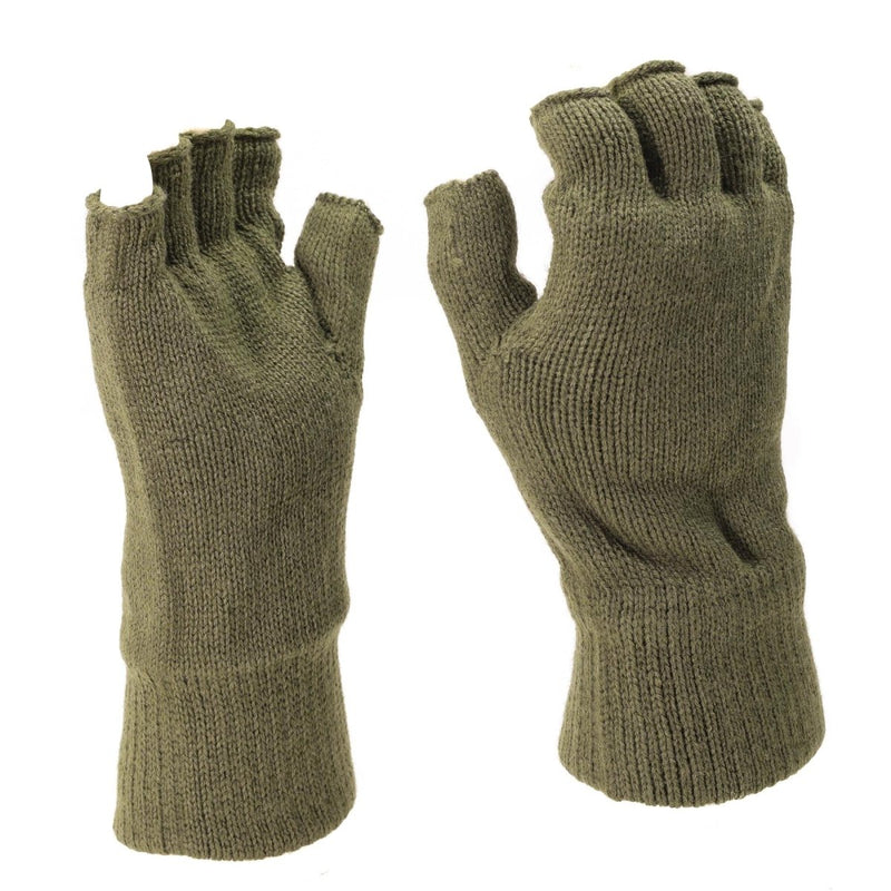 Olive green fingerless gloves with Thinsulate lining for warmth and tactical use in cold weather.