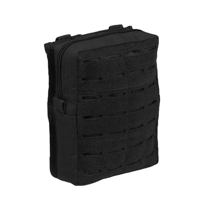 Grande pochette de ceinture tactique noire MIL-TEC découpée au laser avec compatibilité MOLLE et fermeture à glissière durable pour le rangement du matériel extérieur.