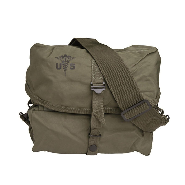 Sac médical MIL-TEC vert olive d'une capacité de 7 L, bandoulière réglable, insigne caducée américain et fermetures éclair à double sens