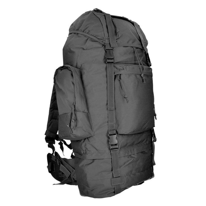 Sac à dos tactique noir MIL-TEC RANGER avec plusieurs compartiments, bretelles rembourrées et sangle MOLLE pour la randonnée et le camping.