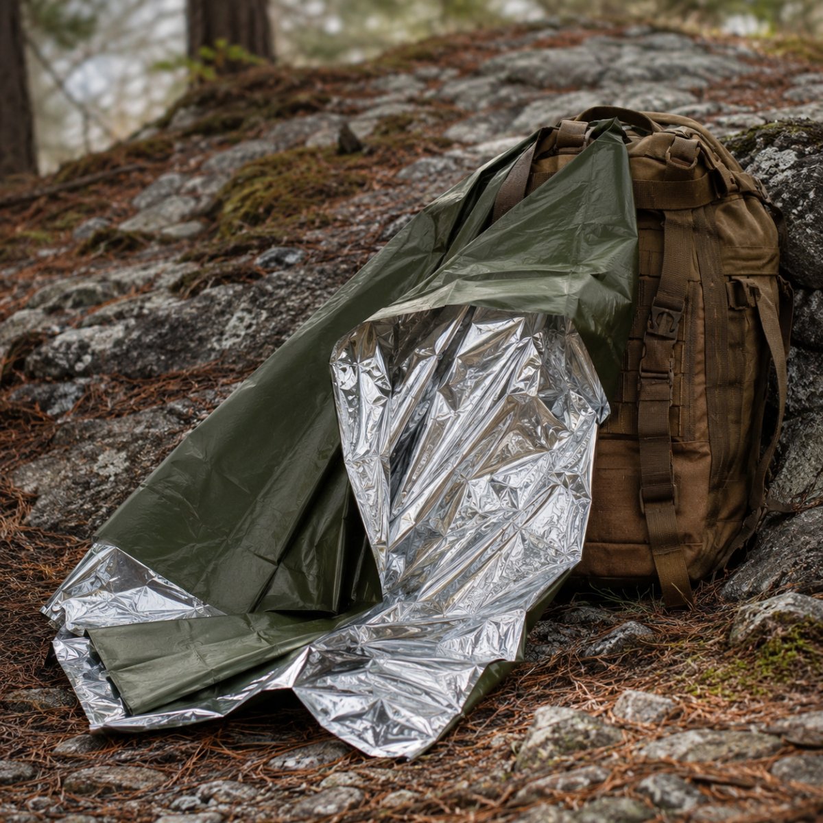 Mil-Tec Couverture de Survie Thermique d'Urgence Légère Olive Aluminiumisée