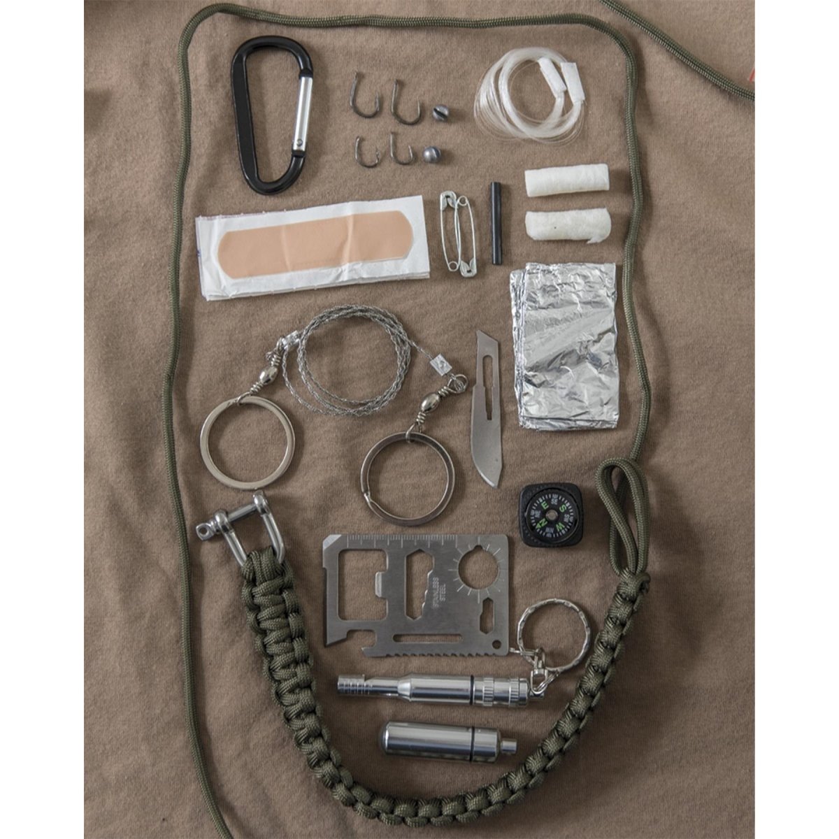 MIL-TEC Kit de Survie Grand Sifflet de Boussole d'allume-feu Paracorde de 12 m Noir
