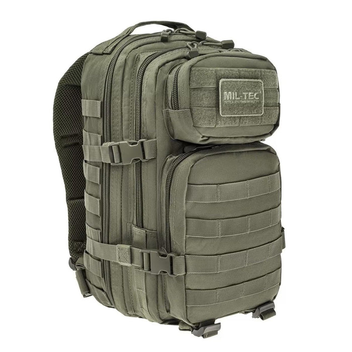 Sac à dos tactique Olive MIL-TEC U.S. Assault style avec plusieurs compartiments et système MOLLE, capacité 20L pour la randonnée et l'extérieur