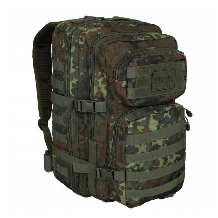 Sac à dos tactique MIL-TEC U.S. Assault flecktarn 36L avec plusieurs compartiments et bretelles rembourrées réglables pour une utilisation en extérieur