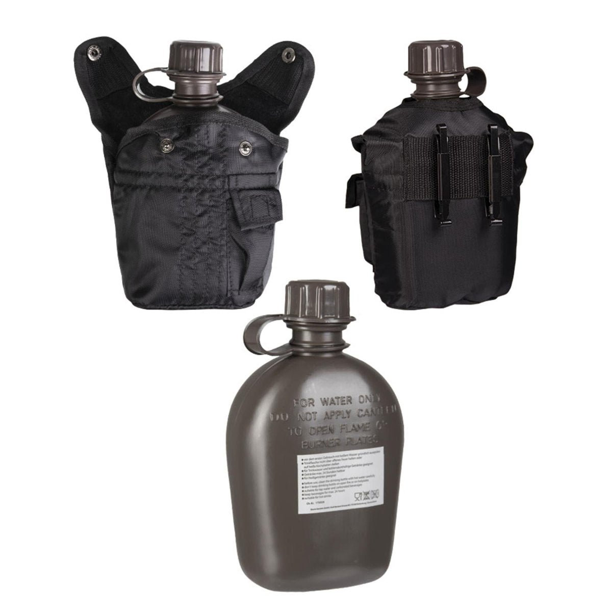 MIL-TEC Cantine en plastique de style américain 1L avec couvercle tactique extérieur noir