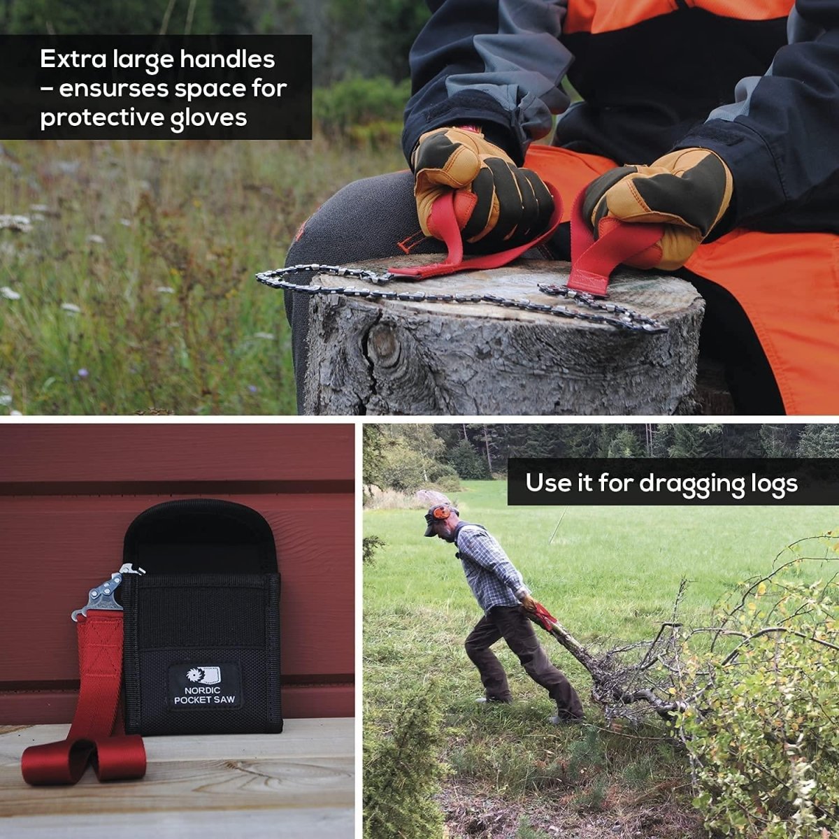 SCIE DE POCHE NORDIQUE outil de survie portable tronçonneuse de randonnée de qualité poignées orange