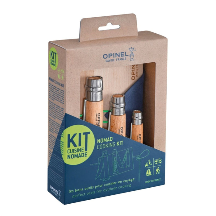 Opinel Nomad Ensemble de Cuisine Extérieur 5 Pièces Couteau Planche Serviette Kit de Voyage Bleu - GoMilitar