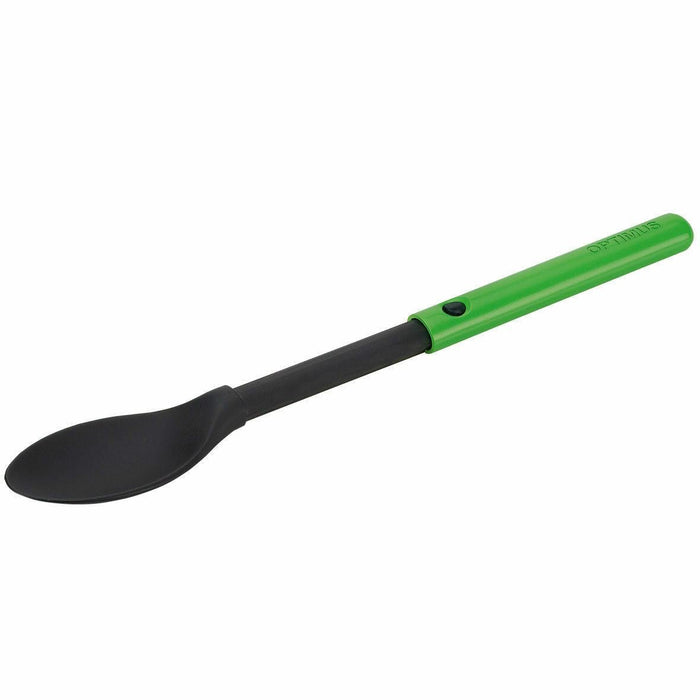 Cuillère de camping extensible Optimus avec manche vert, alliage de titane léger pour les repas de randonnée et de randonnée.