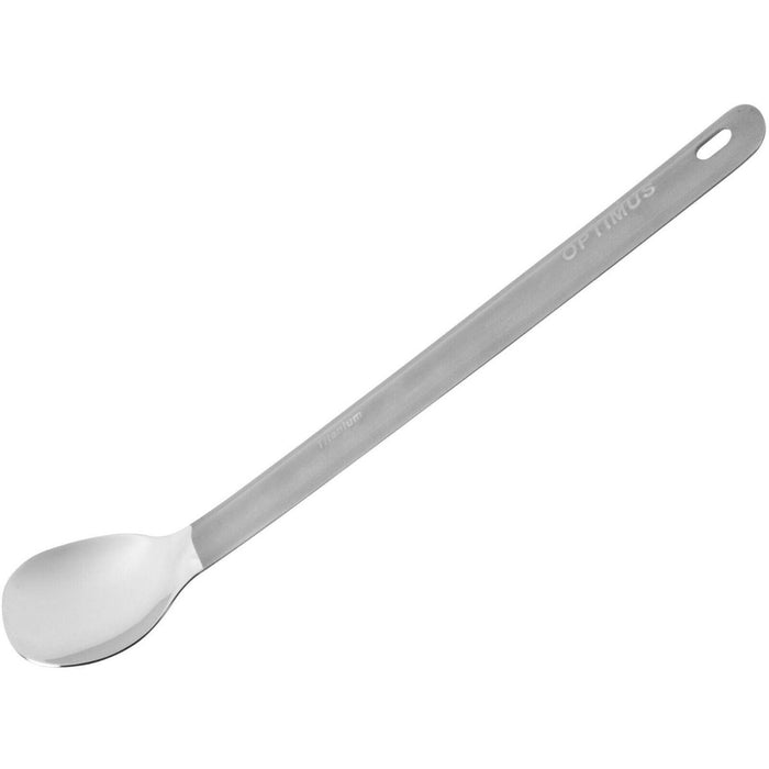 Cuillère longue en titane ultra légère avec manche allongé pour le camping, la randonnée et les repas de survie en plein air.