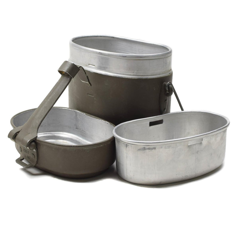 Original Austrian Military mess kit aluminum olive hiking camping cookware set - GoMilitar