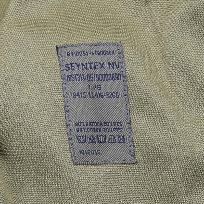 Close-up of the Seyntex label inside the Original Belgium Military tactical jigsaw camouflage jacket.