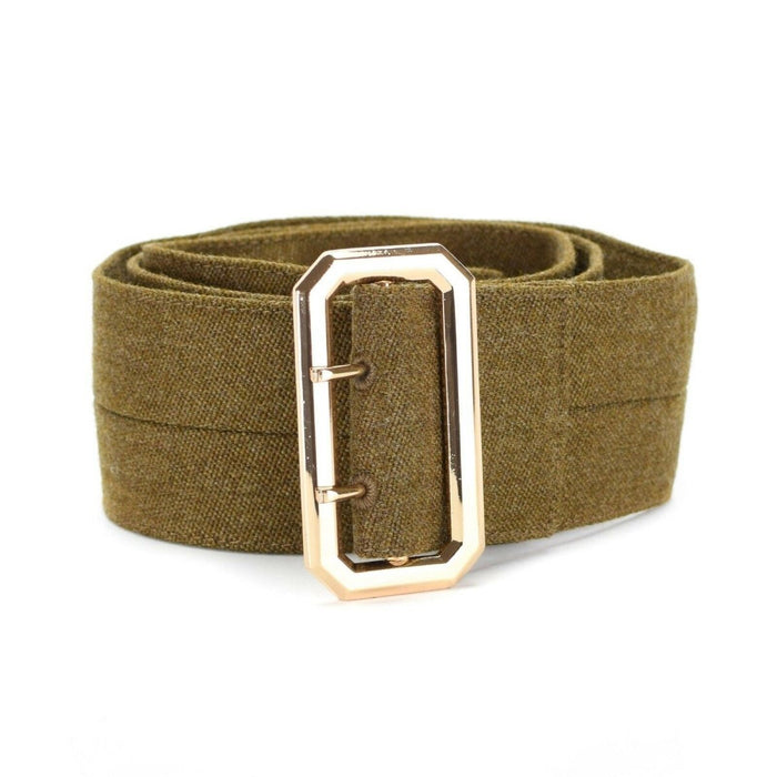 Ceinture vestimentaire originale de l'armée britannique en toile olive avec boucle dorée pour tunique et veste d'uniforme militaire.