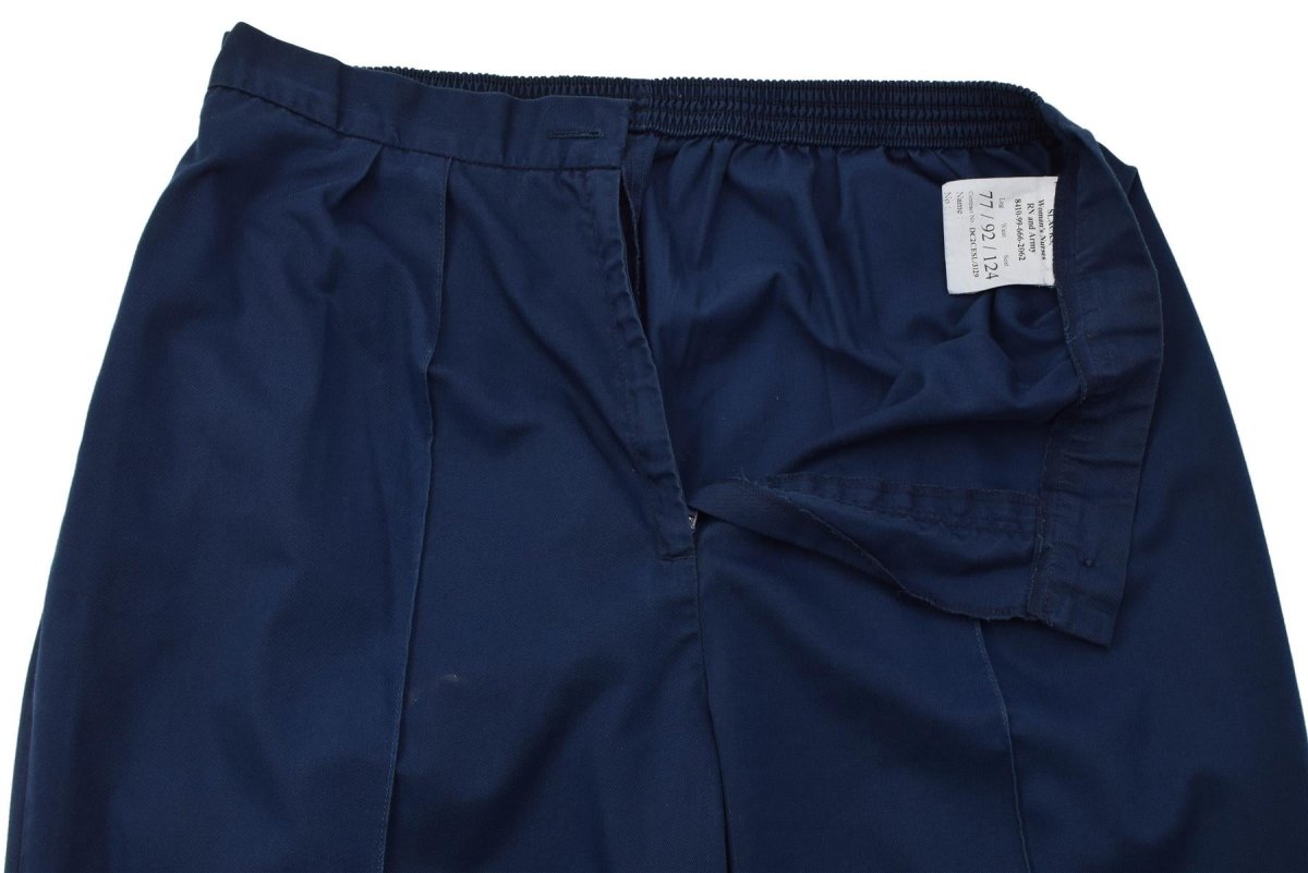 Pantalon médical original de l'armée britannique plissé sur le devant, taille élastique, bleu marine