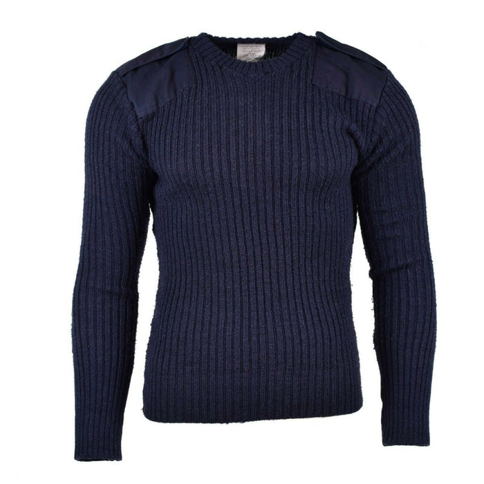Pull original British Army Bleu Marine Commando Jumper pull Col rond Laine - GoMilitar