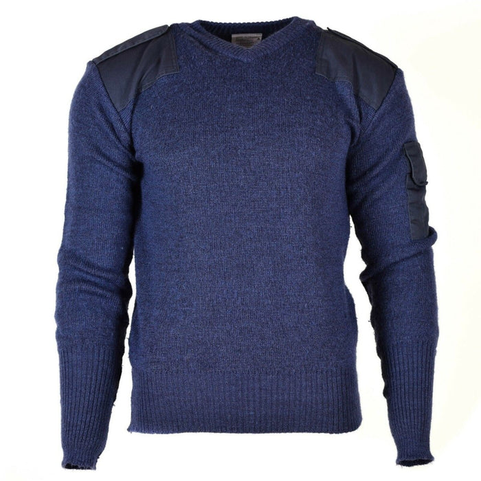 Pull original de l'armée britannique V-Neck Commando Jumper pull Laine bleu gris - GoMilitar