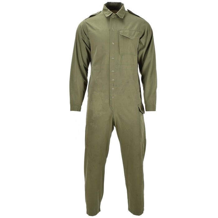 Combinaison mécanique vert olive originale de l'armée britannique avec manches longues et combinaison à fermeture boutonnée sur le devant