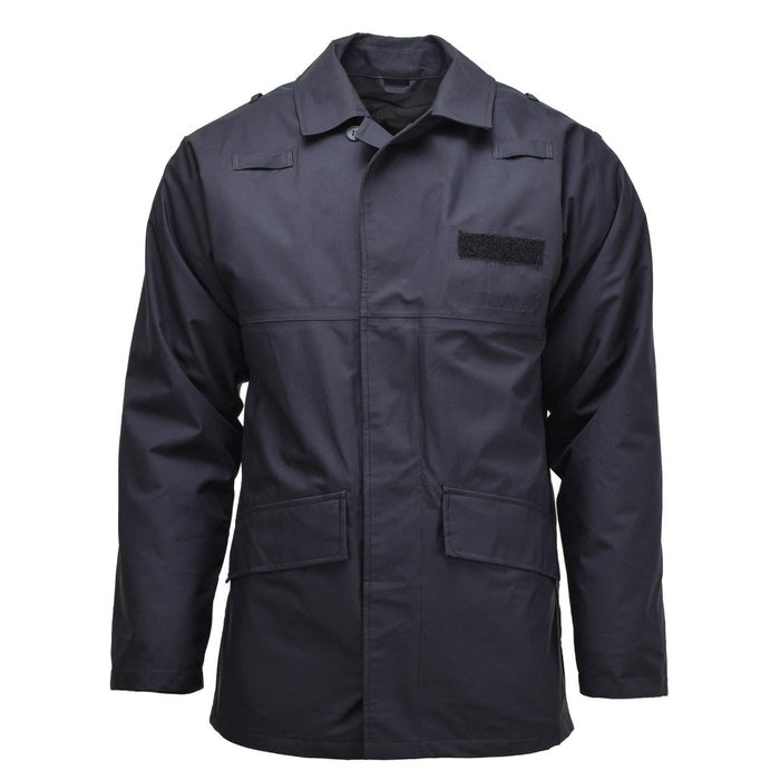 Veste de pluie imperméable noire unie de l'armée britannique originale avec plusieurs poches et poignets réglables, doublée pour plus de chaleur