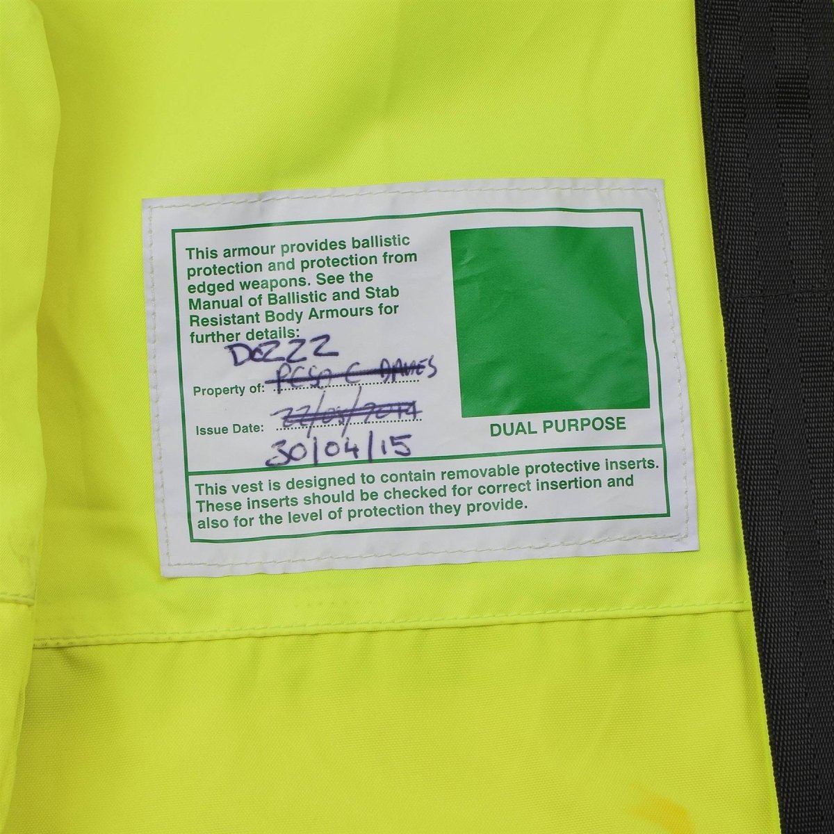 Gilet pare-balles original de la police britannique à double usage jaune haute visibilité
