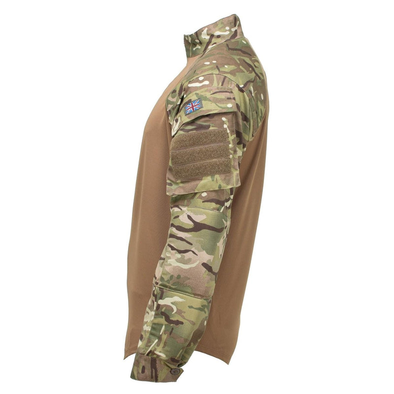 Original British military under body shirt with MTP camouflage sleeves and tan body, designed for tactical use and comfort.
