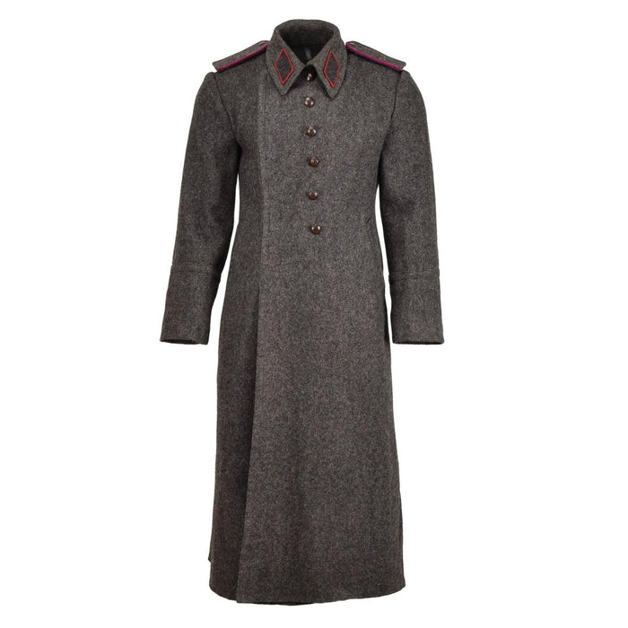 Manteau gris militaire bulgare d'origine, pardessus en laine épais d'hiver, long brillant - GoMilitar
