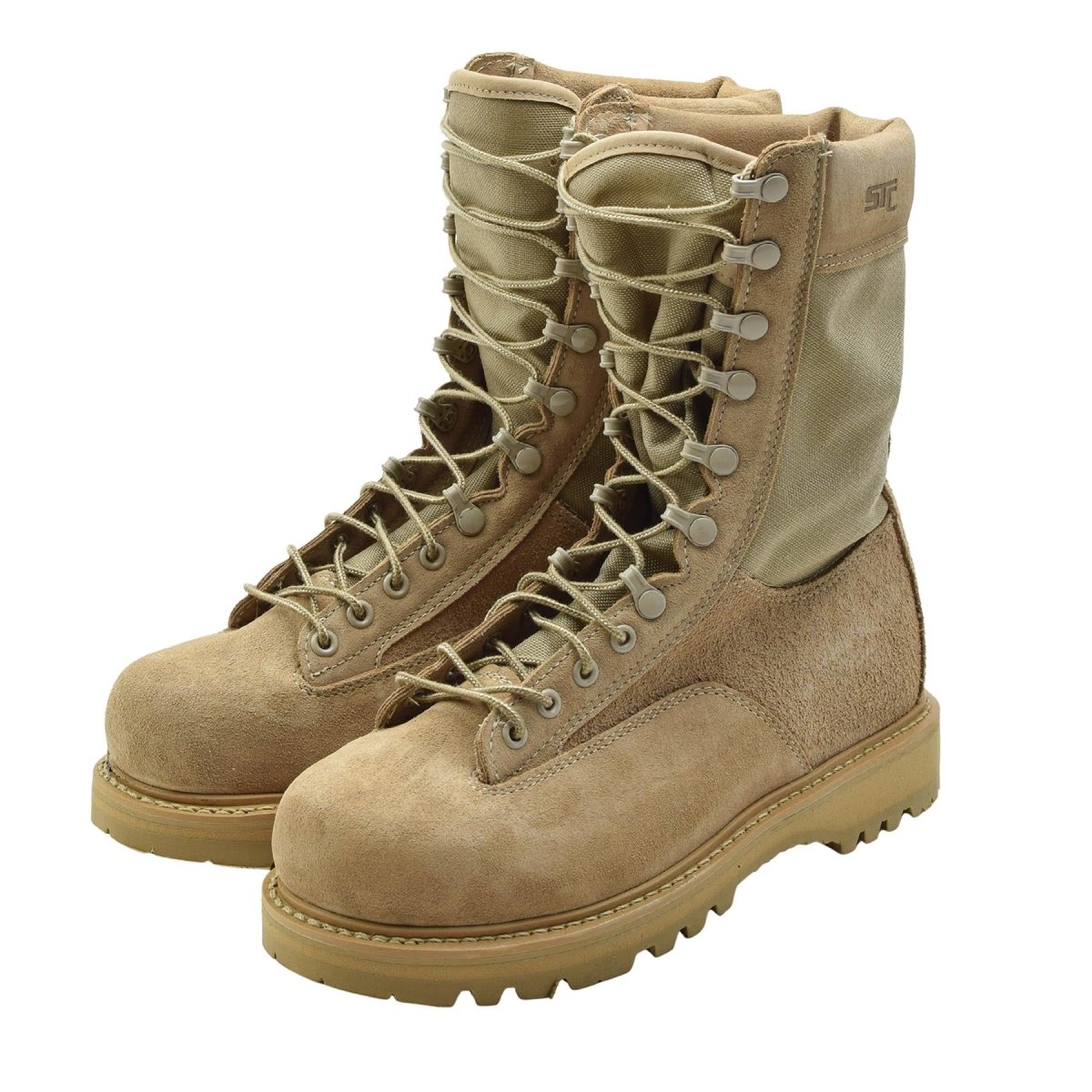Bottes de combat STC originales de l'armée canadienne en cuir suédé, surplus militaire marron