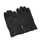Pair of genuine black leather Original Czech Army combat gloves with elasticated cuffs shown on white background