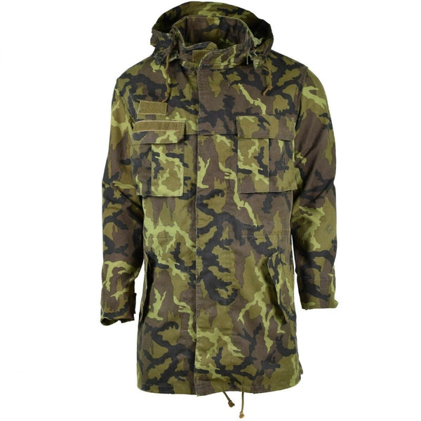 Original Czech army military combat CZ 95 camo field jacket parka with hood and multiple pockets for outdoor use