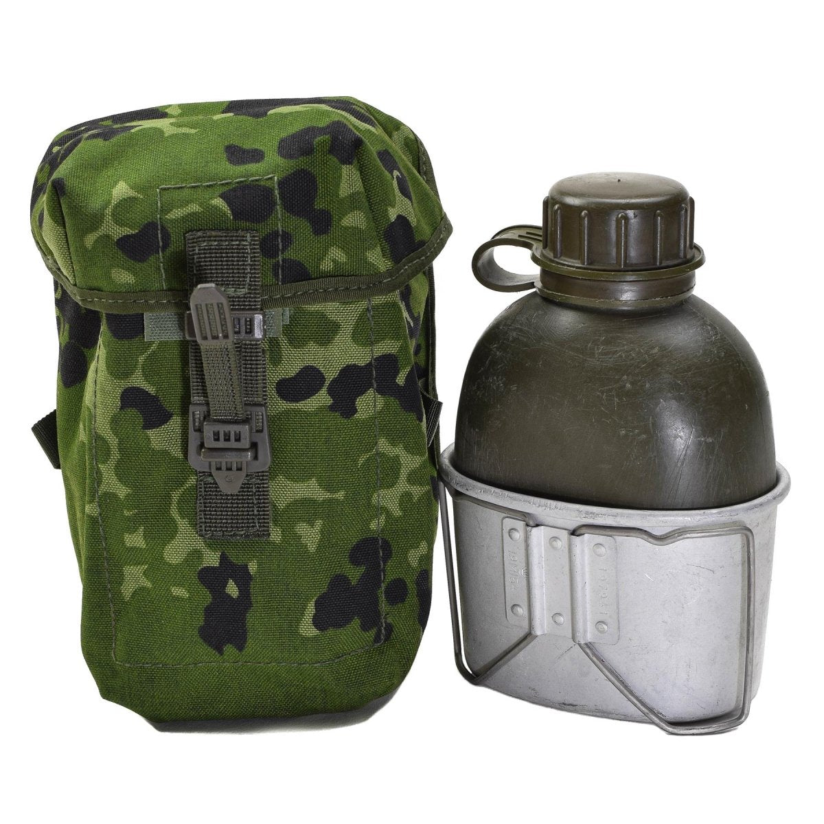 Pochette de gourde militaire danoise originale avec fixation universelle, camouflage DK