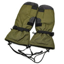 Original Dutch Army olive green Gore-Tex trigger finger mittens with leather palms and adjustable wrist straps for cold weather.