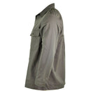 Side view of Original Dutch Army M65 military field shirt jacket in olive green with buttoned chest pocket and epaulet detail.