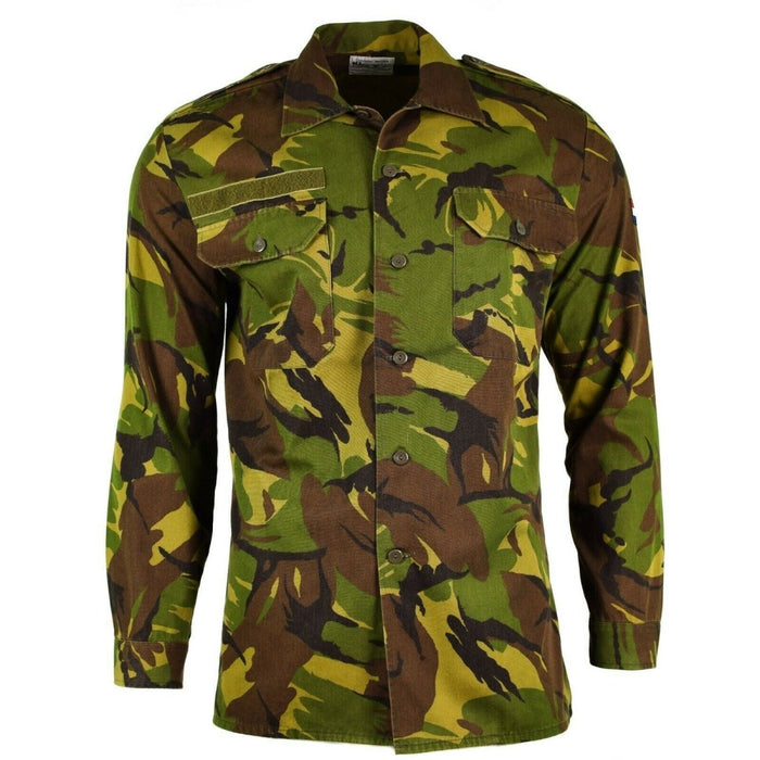Chemise de combat camouflage DPM boisée M65 originale de l'armée néerlandaise avec manches longues et fermeture boutonnée sur le devant