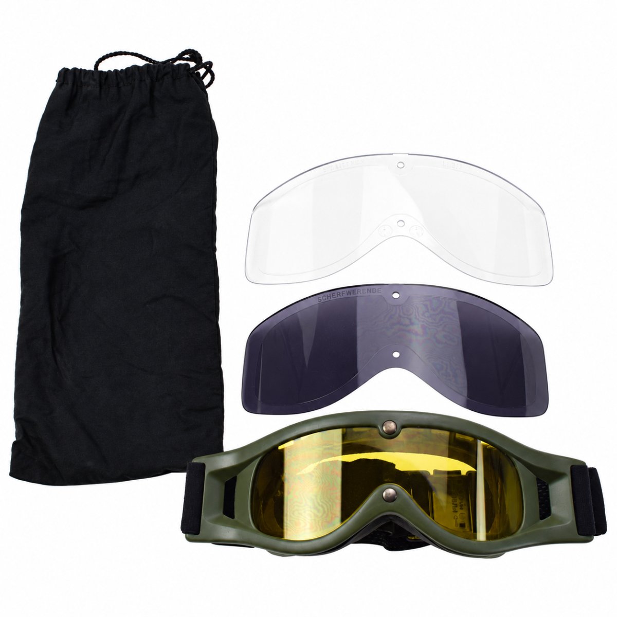 Lunettes tactiques originales de l'armée néerlandaise 3 lentilles, pochette à sangle réglable Olive