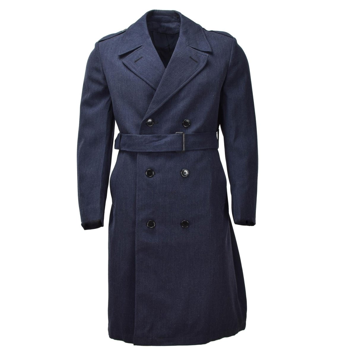 Manteau formel militaire néerlandais original, croisé, ceinturé, bleu