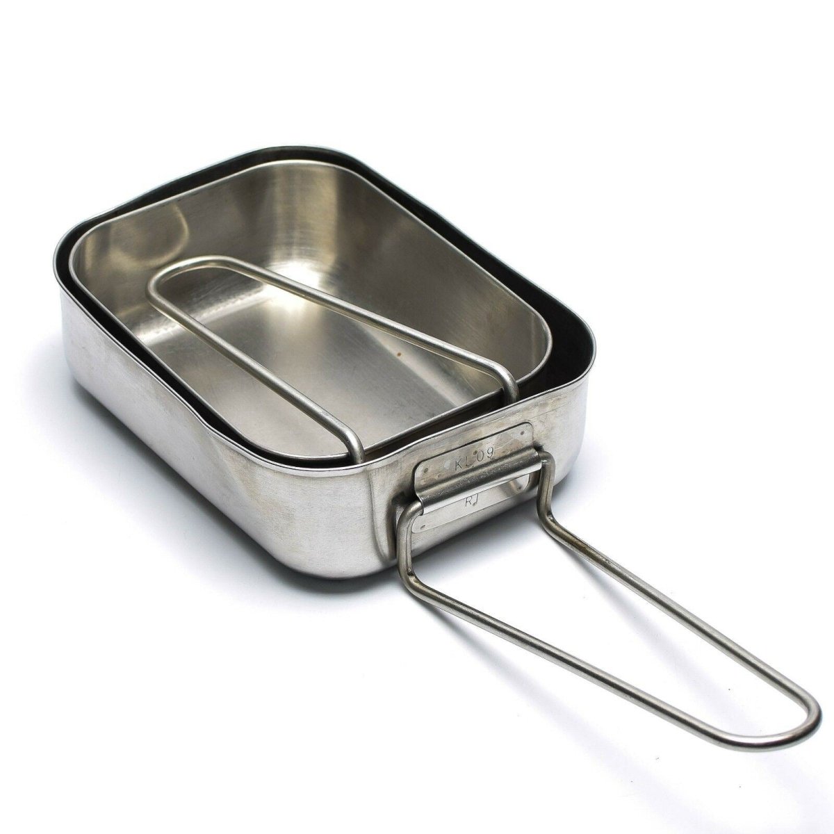 Gamelles militaires néerlandaises originales en acier inoxydable 2 pièces Kit de gamelles Cuisinière Militaire Bushcraft