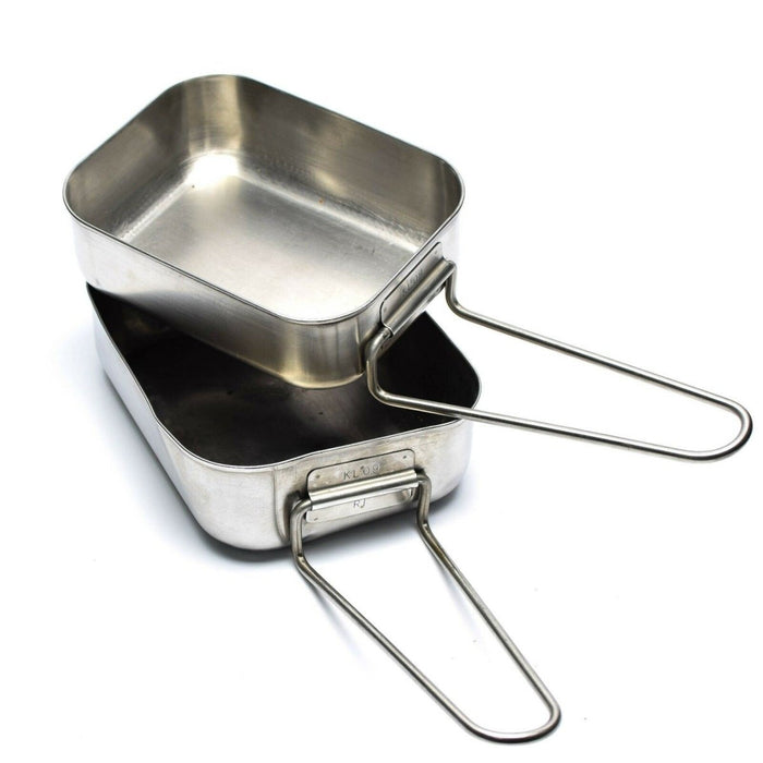 Kit de gamelle original en acier inoxydable de 2 pièces de l'armée néerlandaise avec poignées pliables pour la cuisine en plein air et le camping.