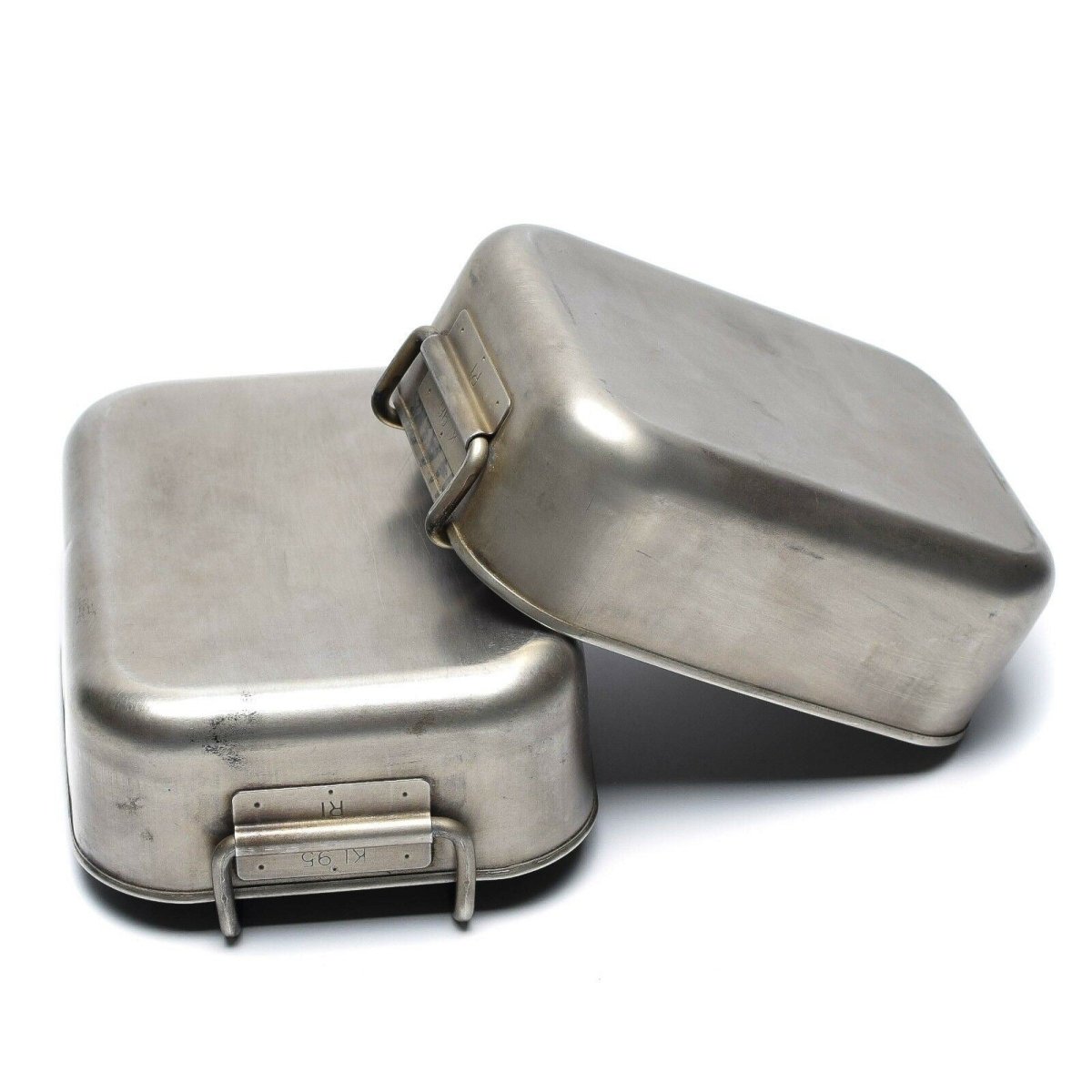 Gamelles militaires néerlandaises originales en acier inoxydable 2 pièces Kit de gamelles Cuisinière Militaire Bushcraft