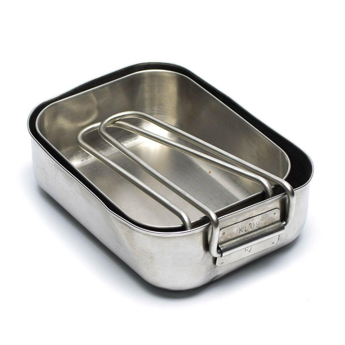 Gamelles militaires néerlandaises originales en acier inoxydable 2 pièces Kit de gamelles Cuisinière Militaire Bushcraft