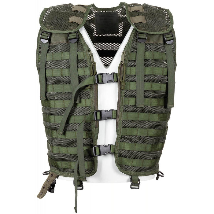 Gilet de combat tactique vert militaire néerlandais d'origine avec système MOLLE pour une fixation modulaire de l'équipement et une utilisation durable