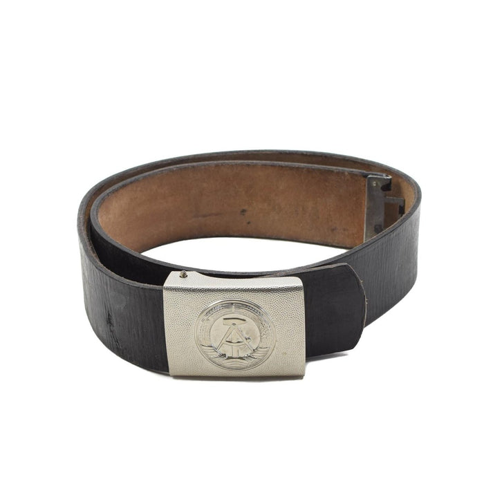 Ceinture en cuir militaire d'origine est-allemande, boucle de boîte en métal de soldat noir - GoMilitar