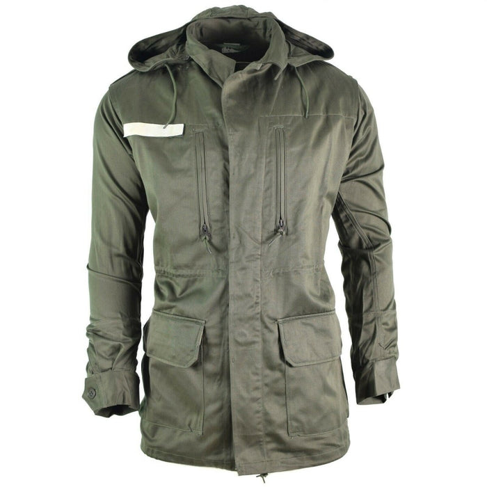 Original French army Olive OD jacket fatigue combat military hooded parka sateen - GoMilitar