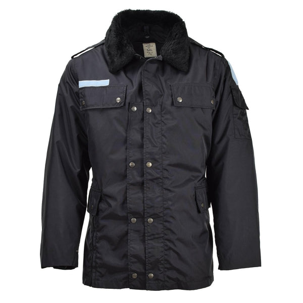 Original French military police rain jacket lined outdoor army faux fur Black - GoMilitar