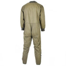 Back view of original German army coverall suit liner in olive green quilted fabric for winter warmth