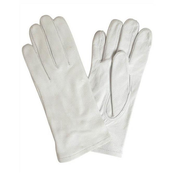 Original German army white leather parade gloves, mid-length, formal military surplus, durable and elegant design.