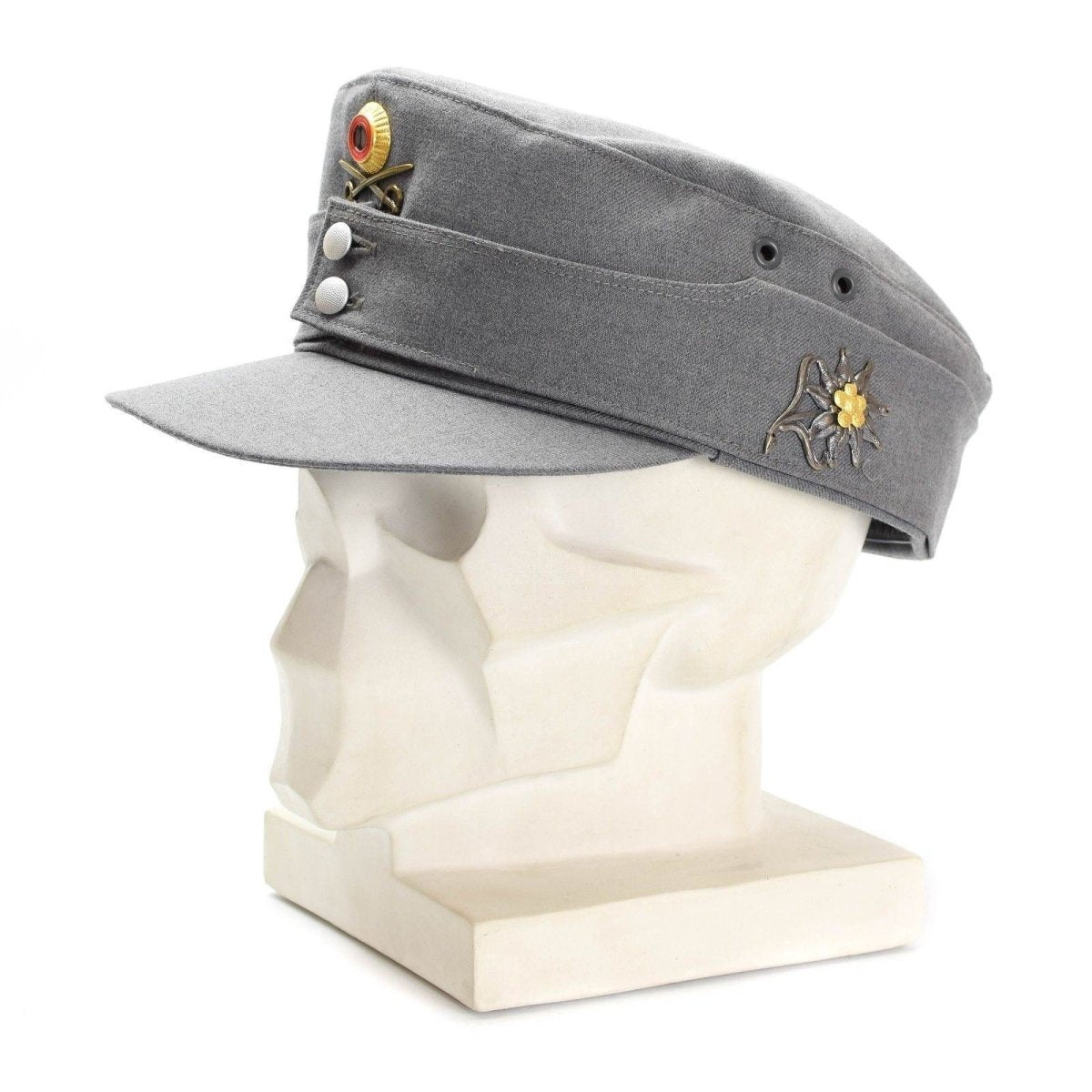 Casquette militaire de montagne originale de l'armée allemande Gebigsjäger grise avec badge à fleurs