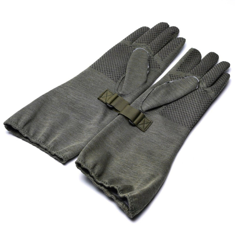 Original German army Nomex pilot gloves in grey with flame-resistant, durable gripper design and extended gauntlet protection.