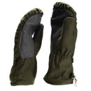 Original German army olive grey camo mittens with durable fabric, insulated lining, and adjustable straps for cold weather protection.