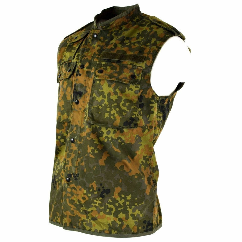 Original German Army vest in Flecktarn camo with zipper and multiple pockets for tactical use and outdoor activities